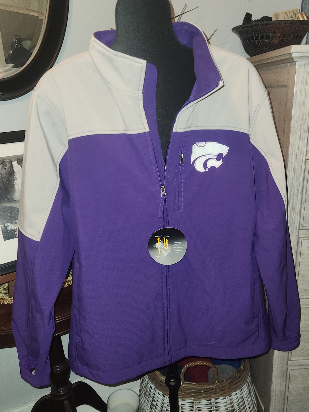 Kansas State Wildcats Purple and Cream Softshell Full Zip Jacket - Mens NWT